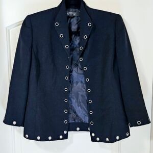 Kasper Womens Petite Rivet Detail Navy Blue Blazer Jacket Size 4P
